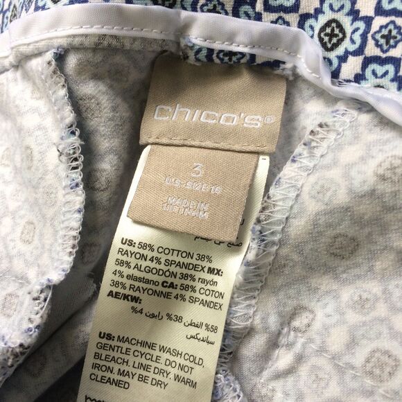 Chico's Blue Print Cropped Pants Size 3 (16) Stretch Cotton Blend - Picture 2 of 4